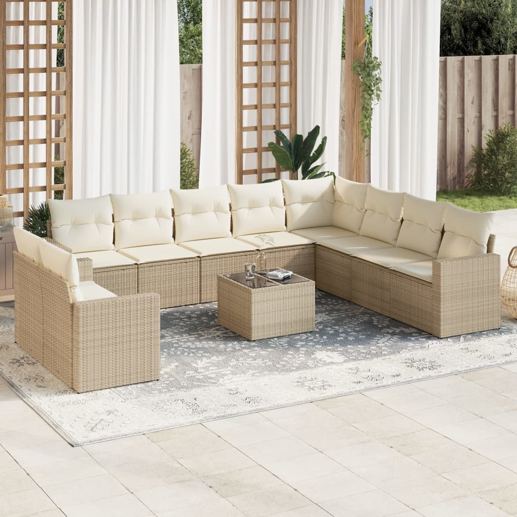 11-delige Tuinset met kussens poly rattan beige is nu te koop bij PeponiXL, paradijselijk wonen!