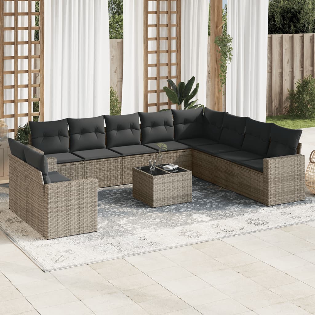 11-delige Loungeset met kussens poly rattan grijs is nu te koop bij PeponiXL, paradijselijk wonen!