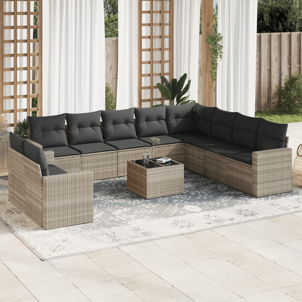11-delige Loungeset met kussens poly rattan lichtgrijs is nu te koop bij PeponiXL, paradijselijk wonen!