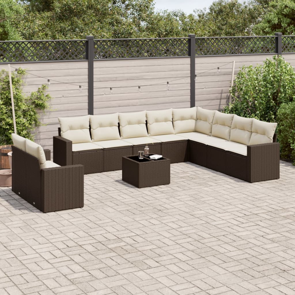 11-delige Loungeset met kussens poly rattan bruin is nu te koop bij PeponiXL, paradijselijk wonen!