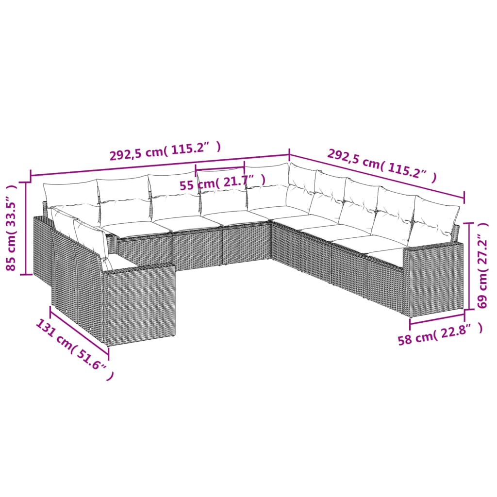 11-delige Loungeset met kussens poly rattan zwart is nu te koop bij PeponiXL, paradijselijk wonen!