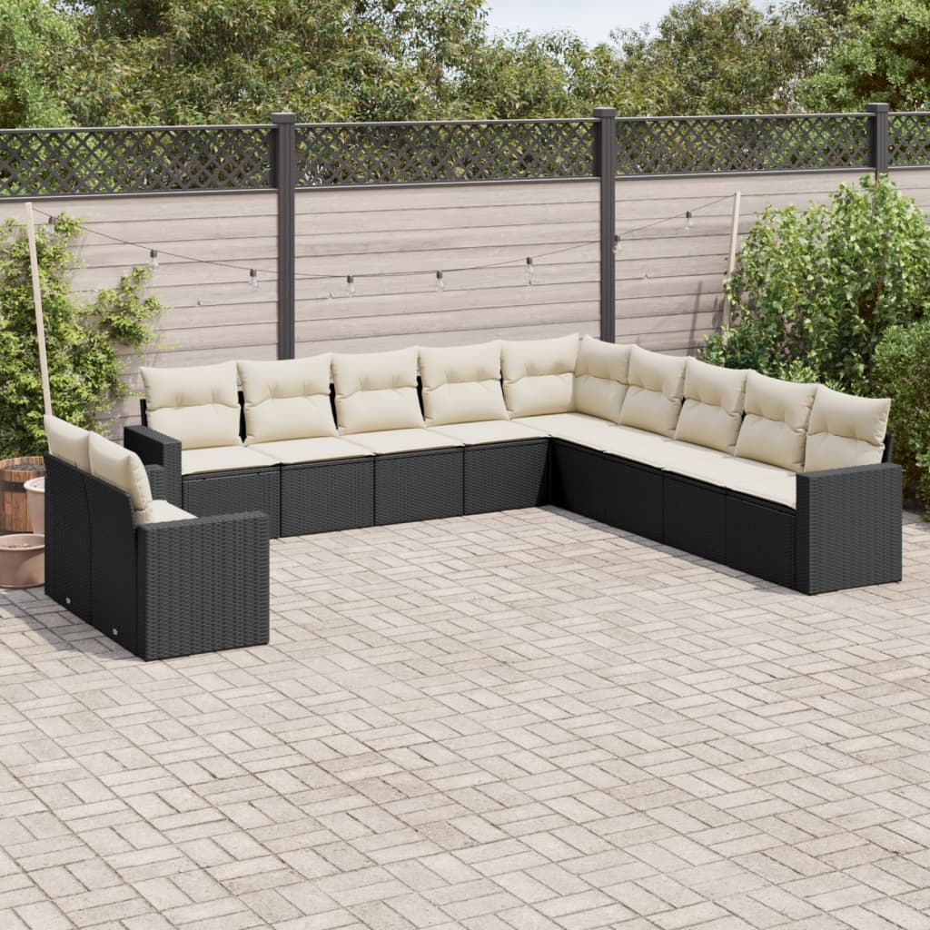 11-delige Loungeset met kussens poly rattan zwart is nu te koop bij PeponiXL, paradijselijk wonen!