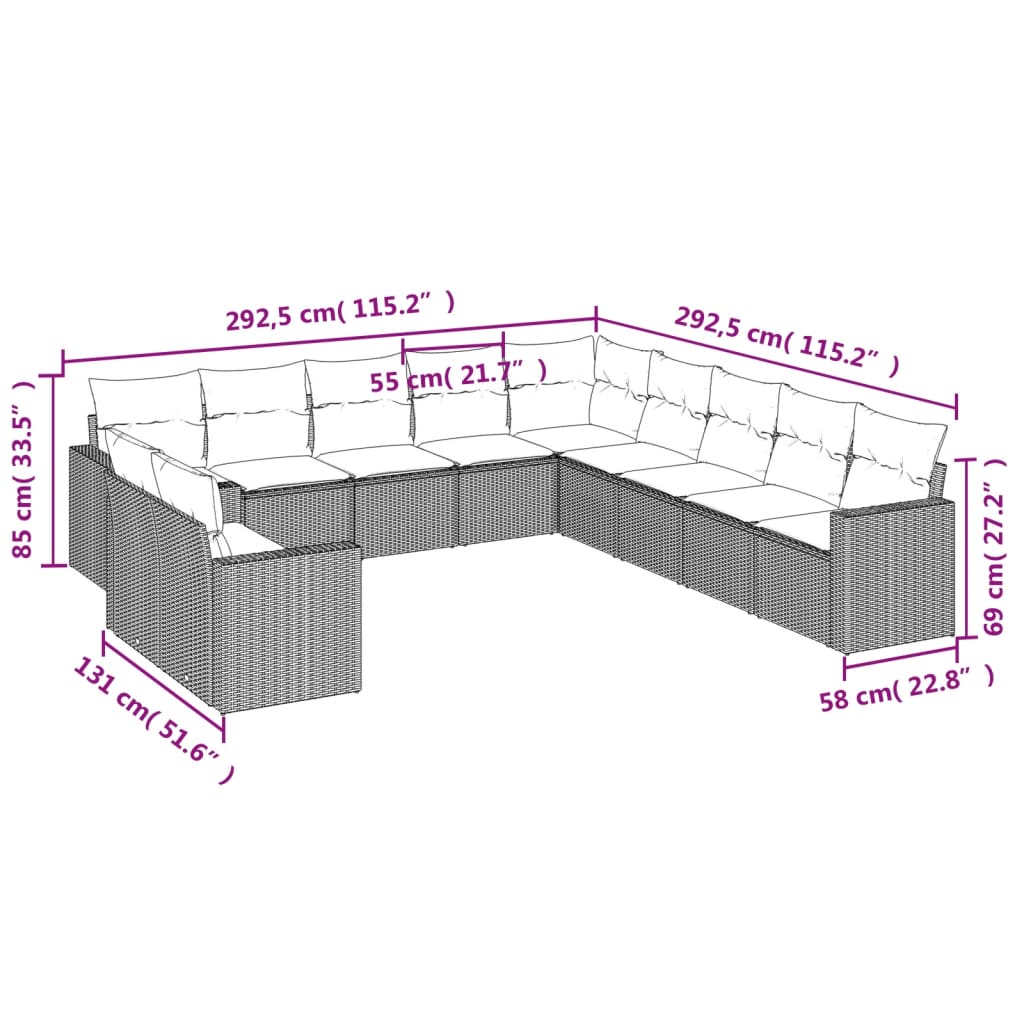 11-delige Loungeset met kussens poly rattan grijs is nu te koop bij PeponiXL, paradijselijk wonen!