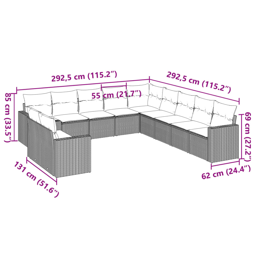 11-delige Loungeset met kussens poly rattan bruin is nu te koop bij PeponiXL, paradijselijk wonen!