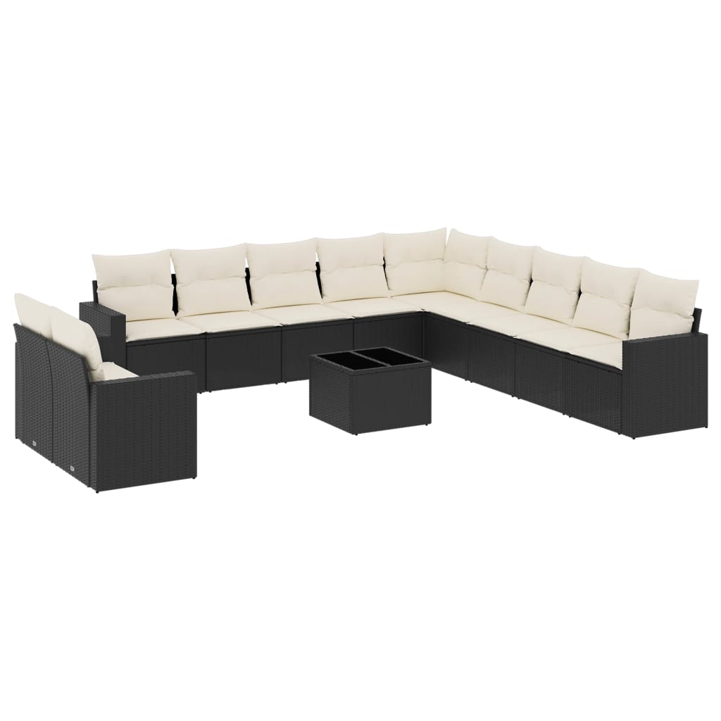 12-delige Loungeset met kussens poly rattan zwart is nu te koop bij PeponiXL, paradijselijk wonen!