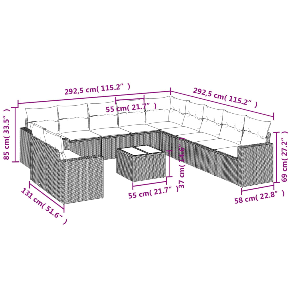 12-delige Loungeset met kussens poly rattan zwart is nu te koop bij PeponiXL, paradijselijk wonen!