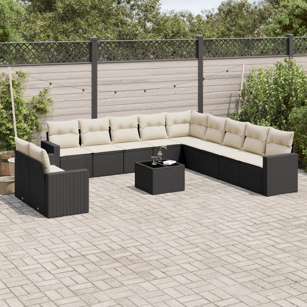 12-delige Loungeset met kussens poly rattan zwart is nu te koop bij PeponiXL, paradijselijk wonen!