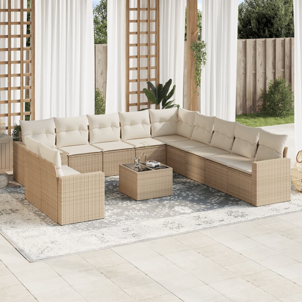 12-delige Loungeset met kussens poly rattan beige is nu te koop bij PeponiXL, paradijselijk wonen!
