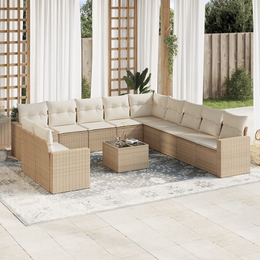 12-delige Loungeset met kussens poly rattan beige is nu te koop bij PeponiXL, paradijselijk wonen!