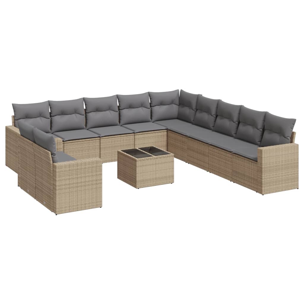 12-delige Loungeset met kussens poly rattan beige is nu te koop bij PeponiXL, paradijselijk wonen!