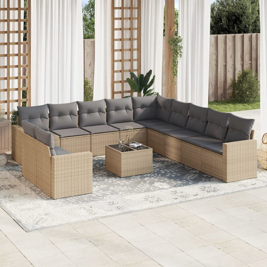 12-delige Loungeset met kussens poly rattan beige is nu te koop bij PeponiXL, paradijselijk wonen!