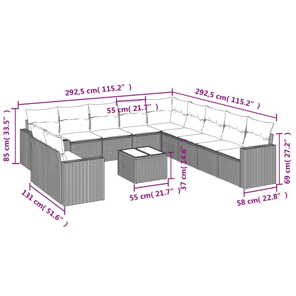 12-delige Loungeset met kussens poly rattan grijs is nu te koop bij PeponiXL, paradijselijk wonen!