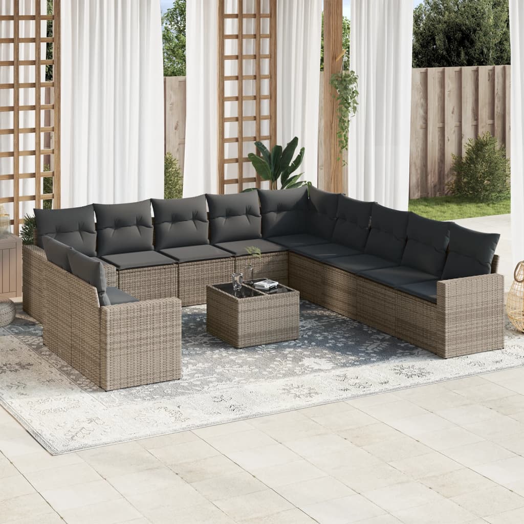 12-delige Loungeset met kussens poly rattan grijs is nu te koop bij PeponiXL, paradijselijk wonen!