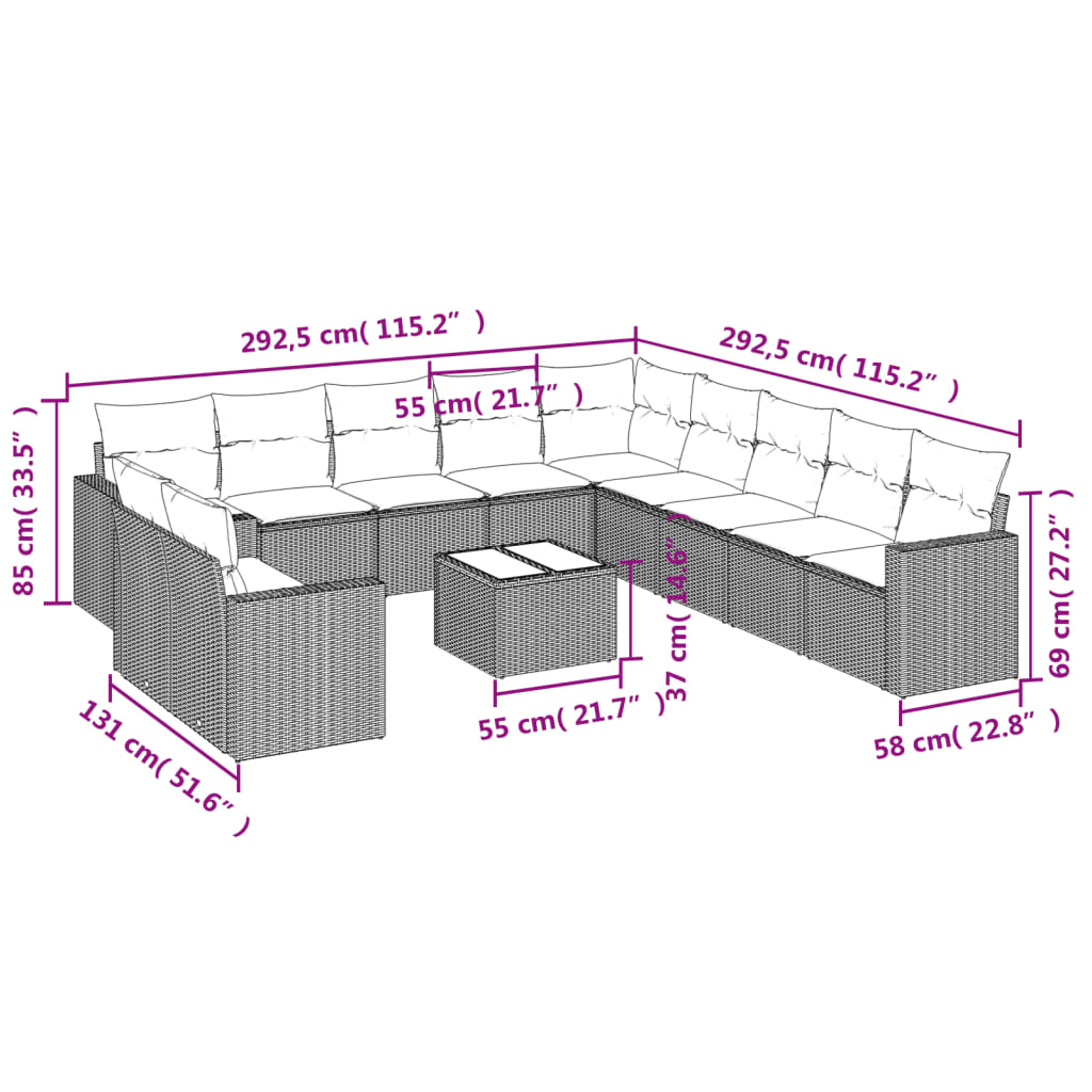 12-delige Loungeset met kussens poly rattan lichtgrijs is nu te koop bij PeponiXL, paradijselijk wonen!
