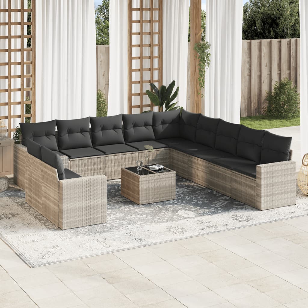 12-delige Loungeset met kussens poly rattan lichtgrijs is nu te koop bij PeponiXL, paradijselijk wonen!