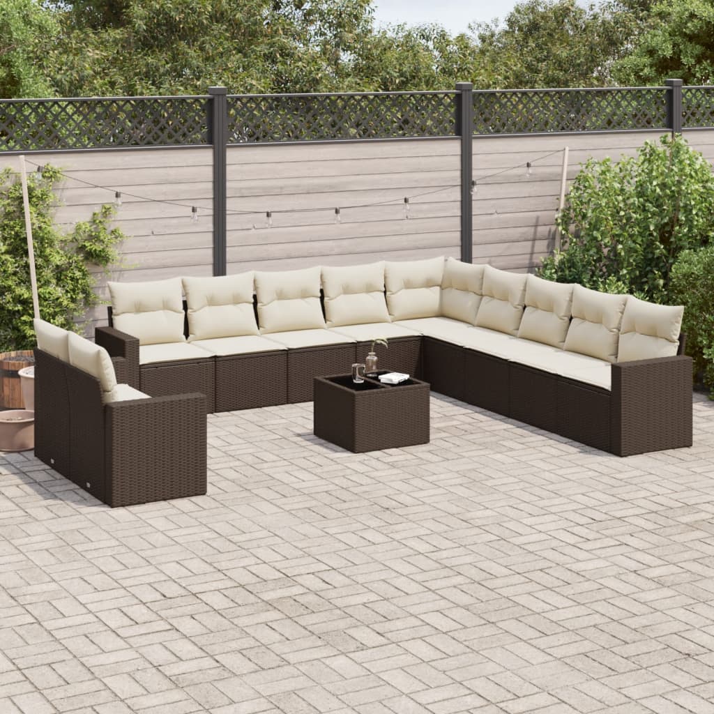 12-delige Loungeset met kussens poly rattan bruin is nu te koop bij PeponiXL, paradijselijk wonen!