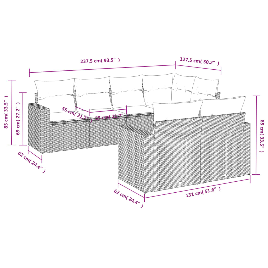 7-delige Loungeset met kussens poly rattan zwart is nu te koop bij PeponiXL, paradijselijk wonen!