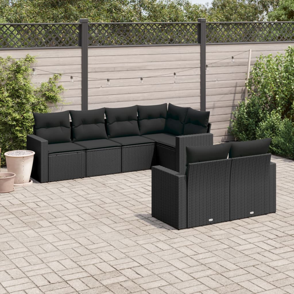 7-delige Loungeset met kussens poly rattan zwart is nu te koop bij PeponiXL, paradijselijk wonen!