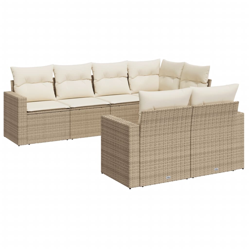 7-delige Loungeset met kussens poly rattan beige is nu te koop bij PeponiXL, paradijselijk wonen!