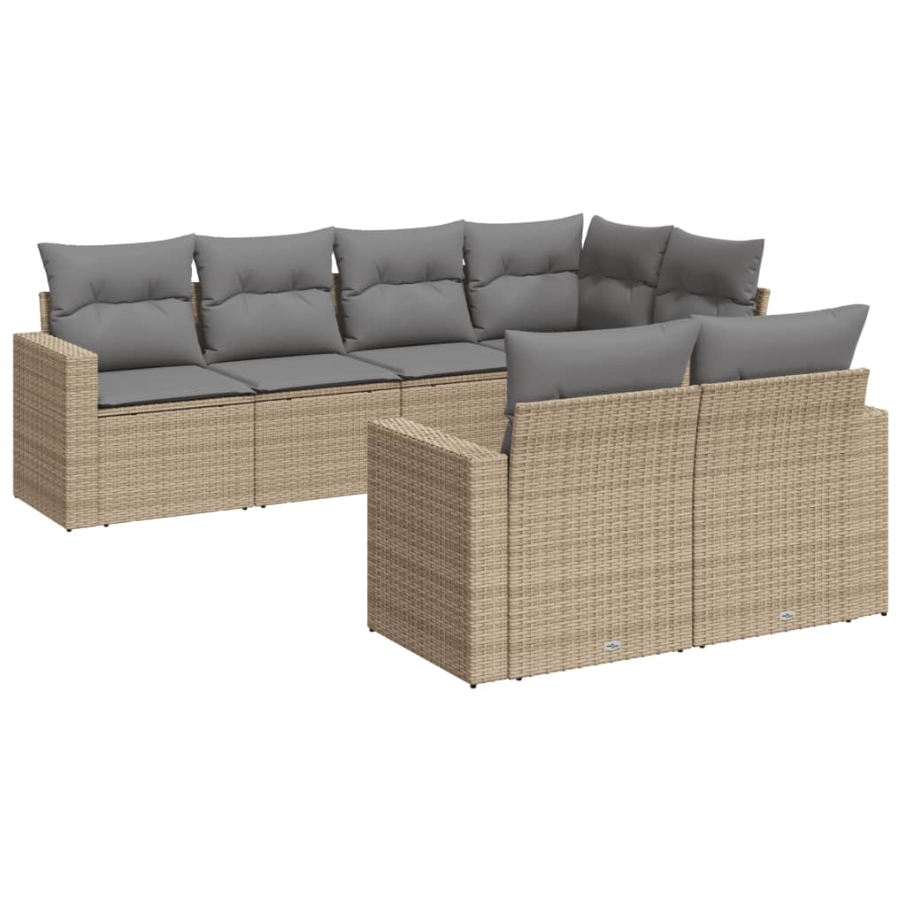 7-delige Loungeset met kussens poly rattan beige is nu te koop bij PeponiXL, paradijselijk wonen!