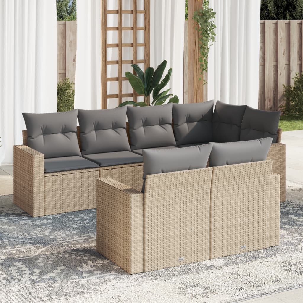 7-delige Loungeset met kussens poly rattan beige is nu te koop bij PeponiXL, paradijselijk wonen!