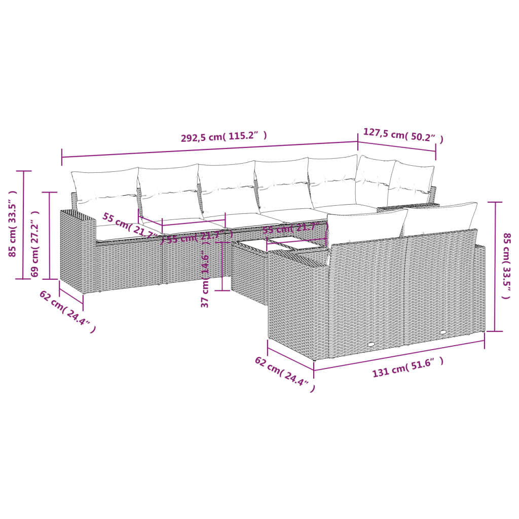 9-delige Loungeset met kussens poly rattan zwart is nu te koop bij PeponiXL, paradijselijk wonen!