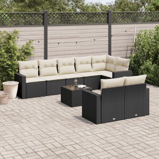 9-delige Loungeset met kussens poly rattan zwart is nu te koop bij PeponiXL, paradijselijk wonen!