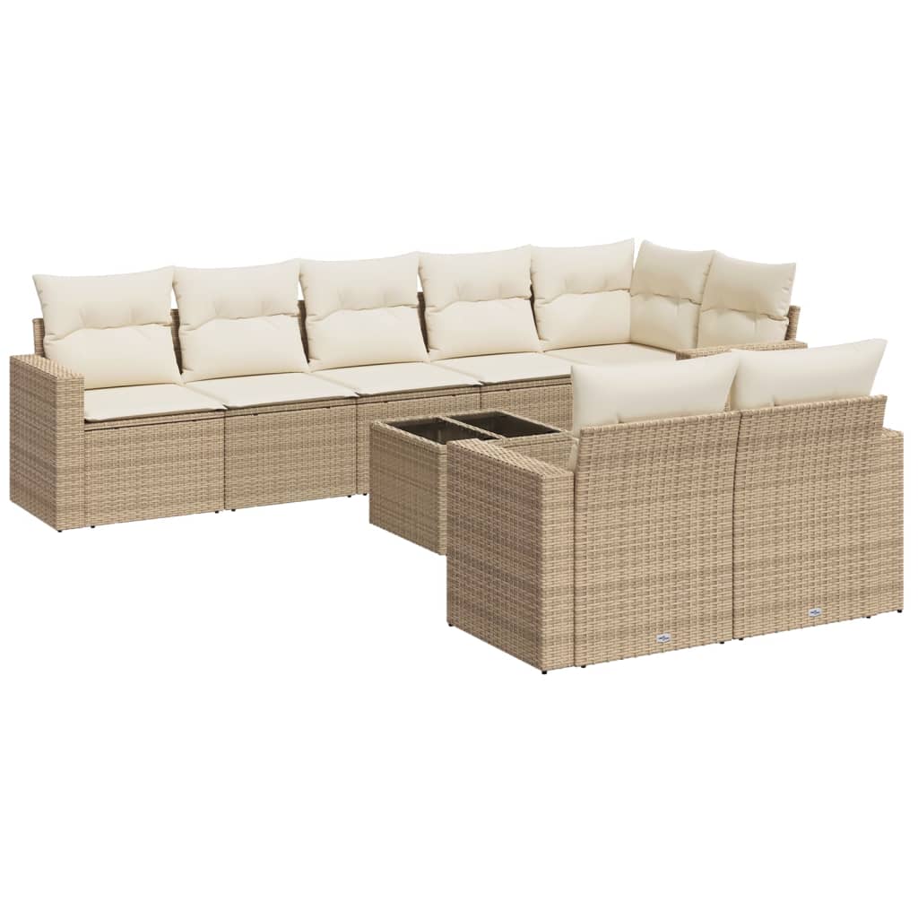 9-delige Loungeset met kussens poly rattan beige is nu te koop bij PeponiXL, paradijselijk wonen!