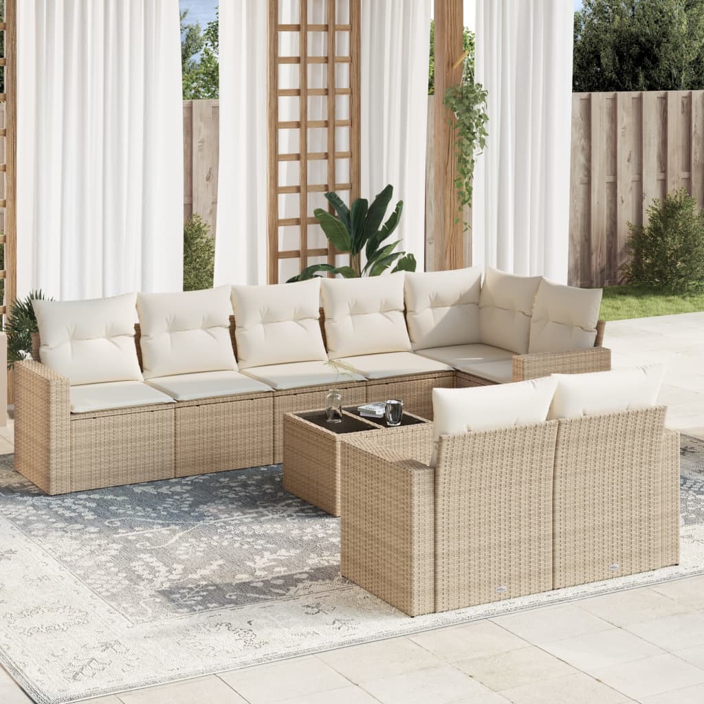 9-delige Loungeset met kussens poly rattan beige is nu te koop bij PeponiXL, paradijselijk wonen!