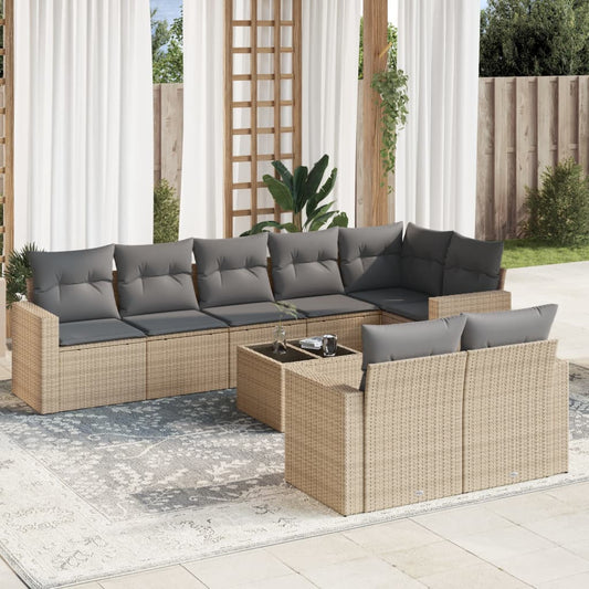 9-delige Loungeset met kussens poly rattan beige is nu te koop bij PeponiXL, paradijselijk wonen!