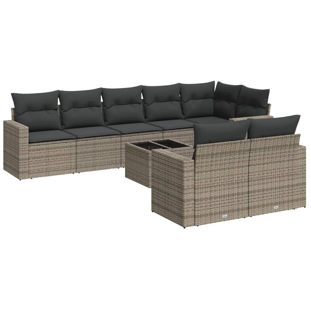 9-delige Loungeset met kussens poly rattan grijs is nu te koop bij PeponiXL, paradijselijk wonen!