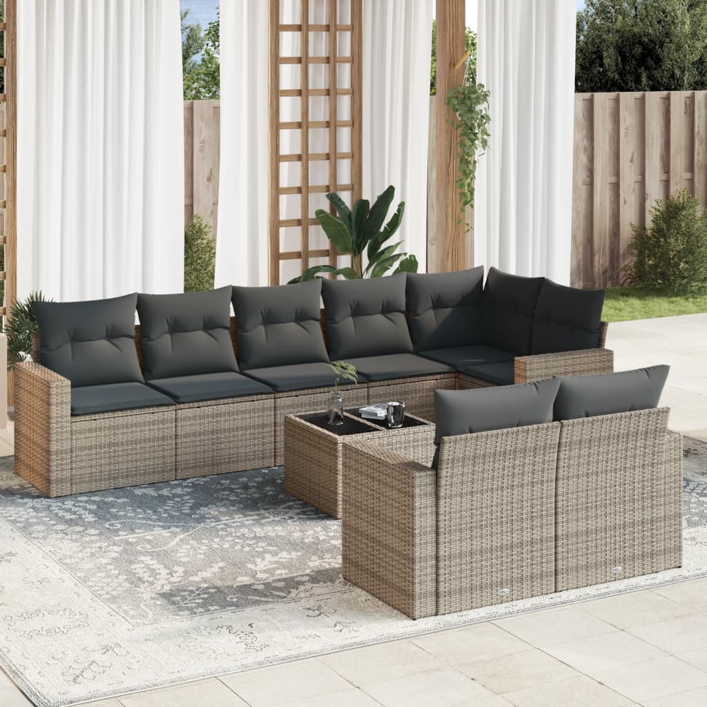 9-delige Loungeset met kussens poly rattan grijs is nu te koop bij PeponiXL, paradijselijk wonen!