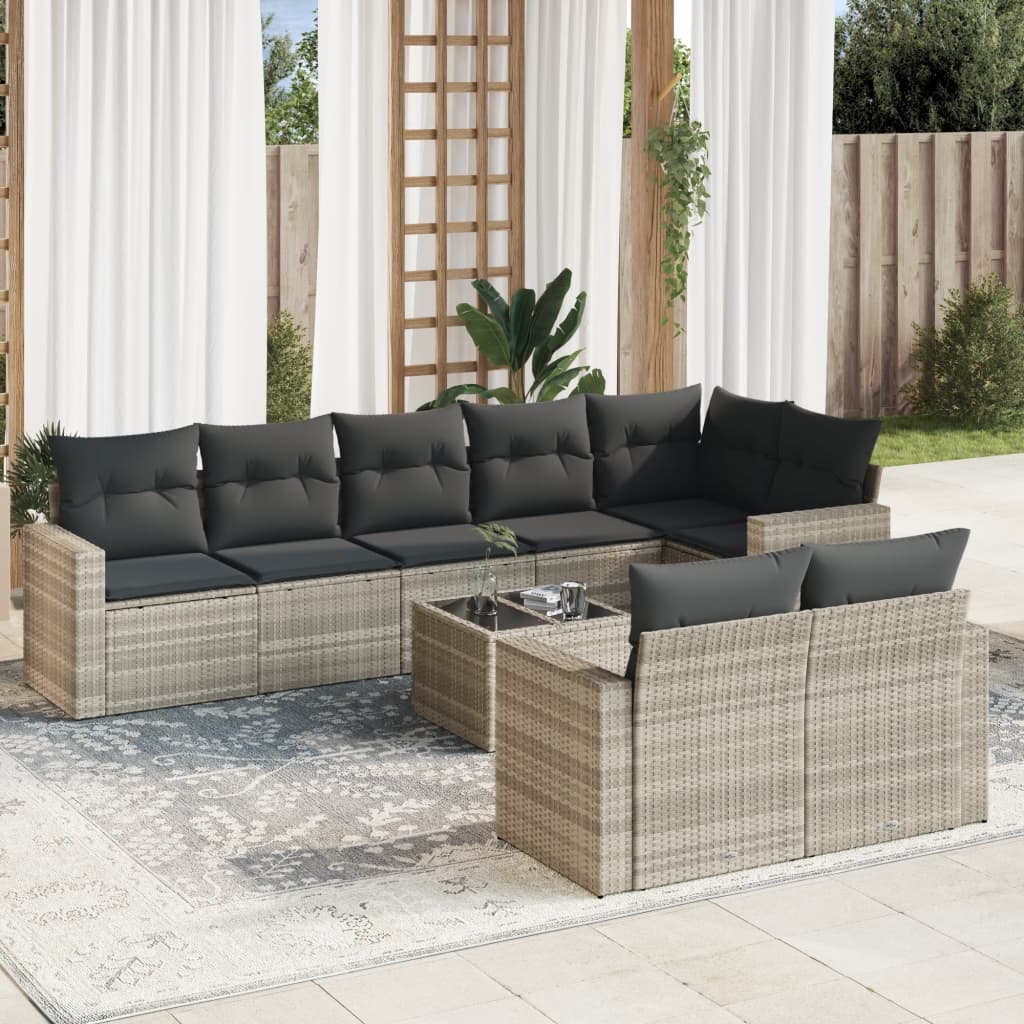9-delige Loungeset met kussens poly rattan lichtgrijs is nu te koop bij PeponiXL, paradijselijk wonen!