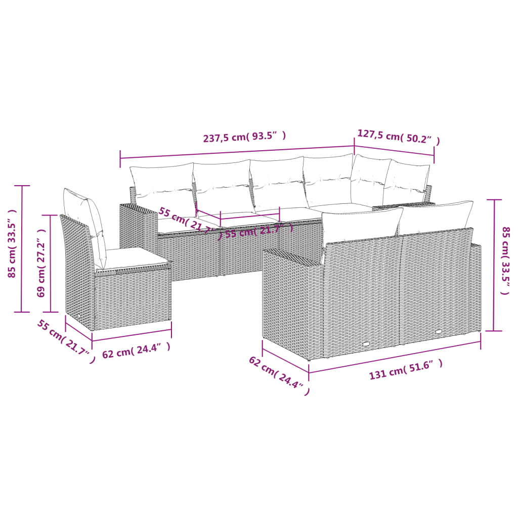 8-delige Loungeset met kussens poly rattan zwart is nu te koop bij PeponiXL, paradijselijk wonen!