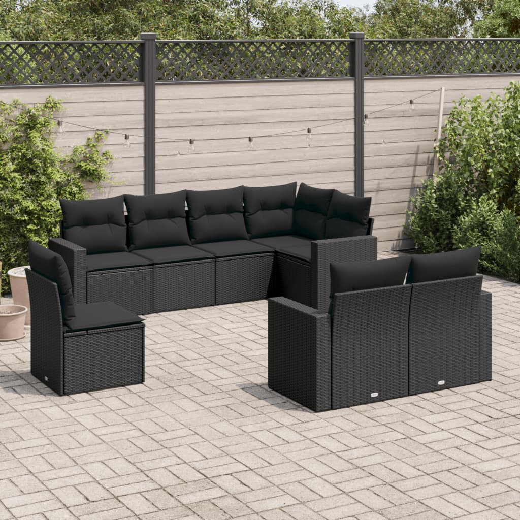 8-delige Loungeset met kussens poly rattan zwart is nu te koop bij PeponiXL, paradijselijk wonen!