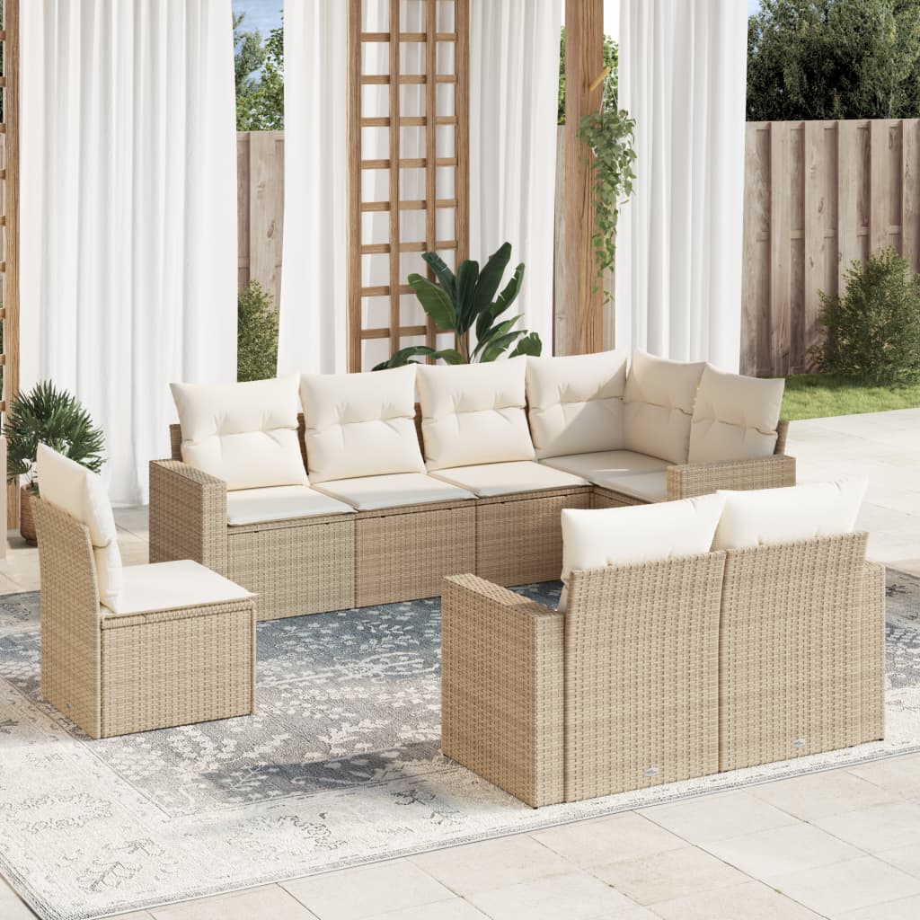 8-delige Loungeset met kussens poly rattan beige is nu te koop bij PeponiXL, paradijselijk wonen!