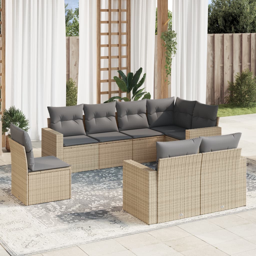 8-delige Loungeset met kussens poly rattan beige is nu te koop bij PeponiXL, paradijselijk wonen!