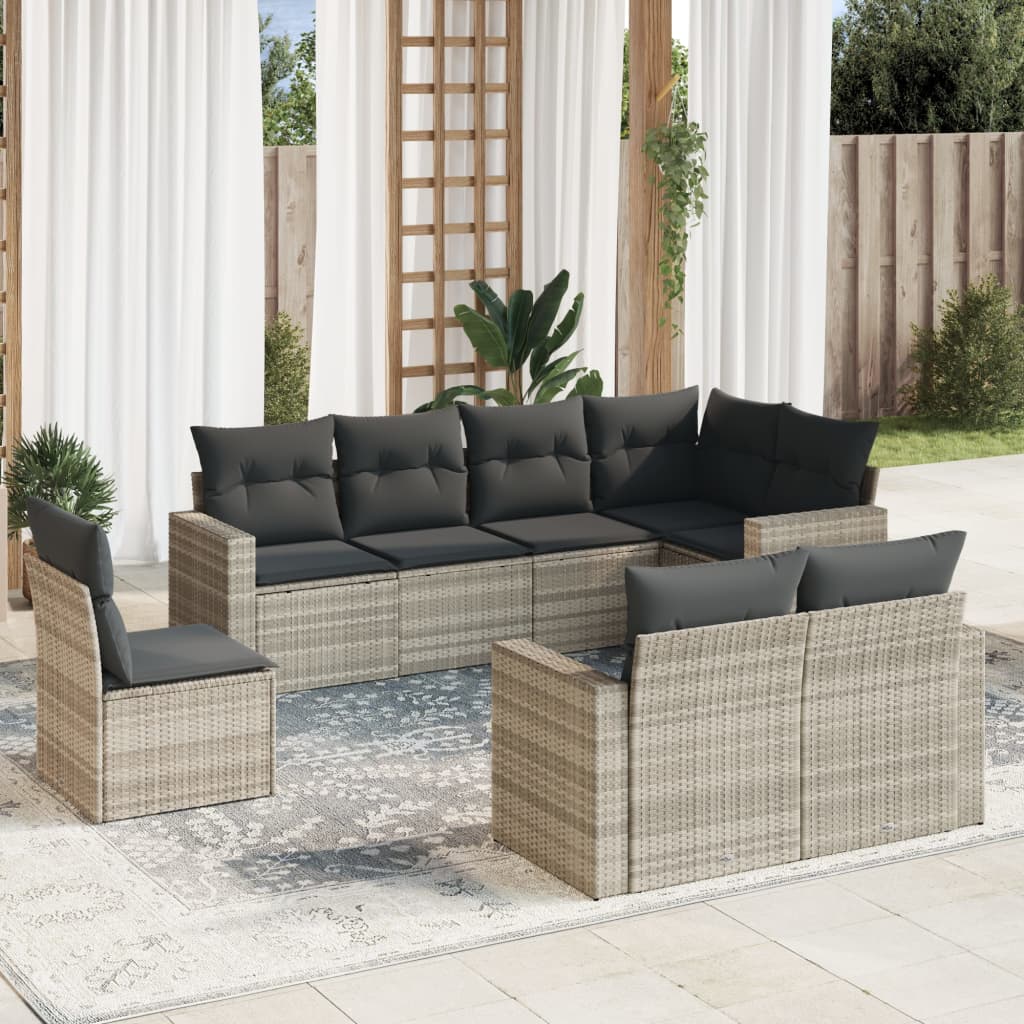 8-delige Loungeset met kussens poly rattan lichtgrijs is nu te koop bij PeponiXL, paradijselijk wonen!