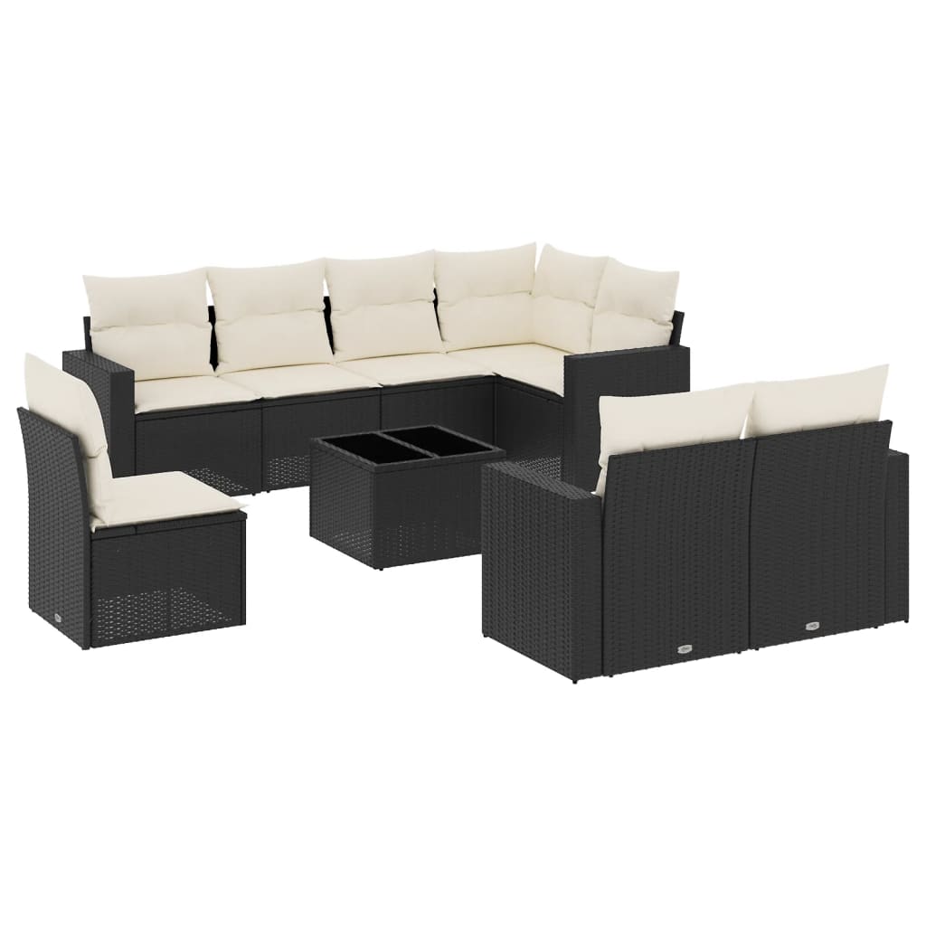 9-delige Loungeset met kussens poly rattan zwart is nu te koop bij PeponiXL, paradijselijk wonen!