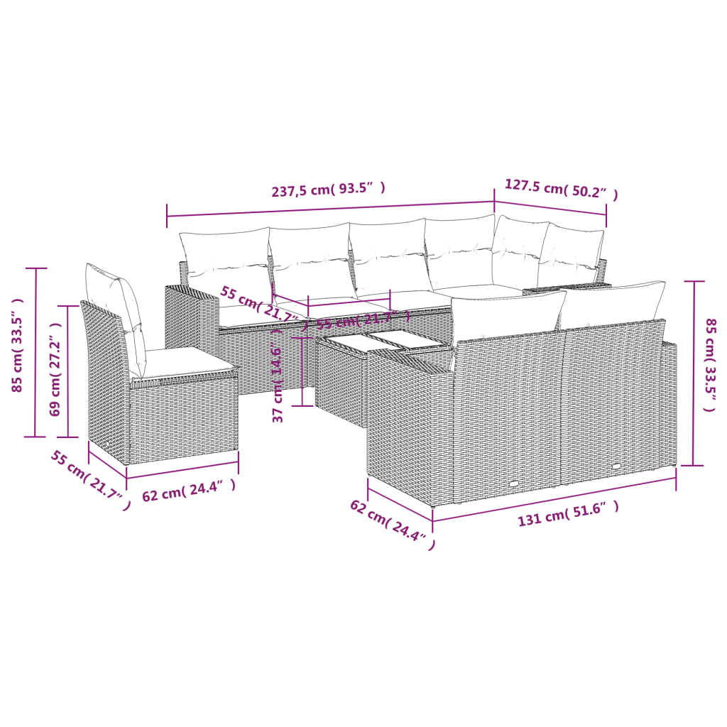 9-delige Loungeset met kussens poly rattan zwart is nu te koop bij PeponiXL, paradijselijk wonen!