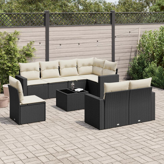 9-delige Loungeset met kussens poly rattan zwart is nu te koop bij PeponiXL, paradijselijk wonen!