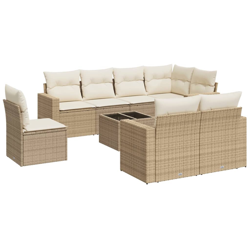 9-delige Loungeset met kussens poly rattan beige is nu te koop bij PeponiXL, paradijselijk wonen!
