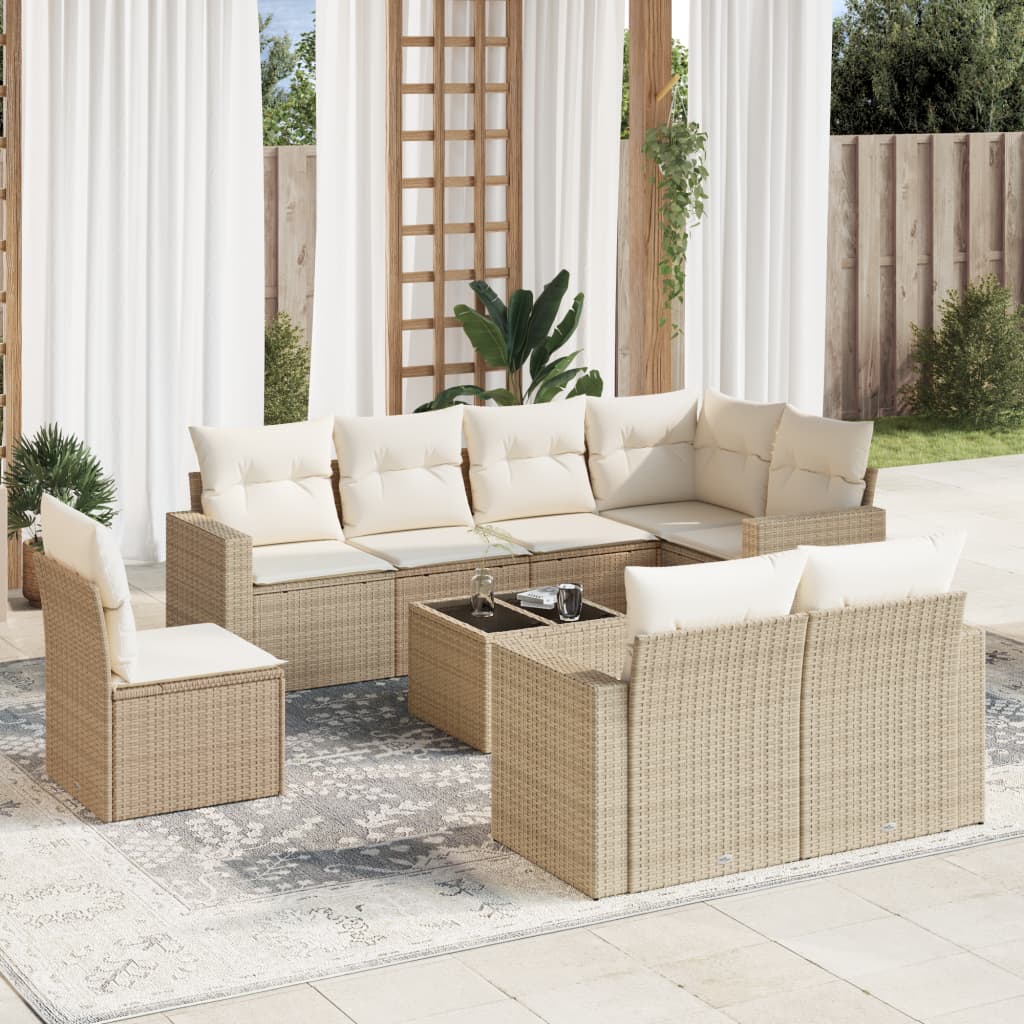 9-delige Loungeset met kussens poly rattan beige is nu te koop bij PeponiXL, paradijselijk wonen!