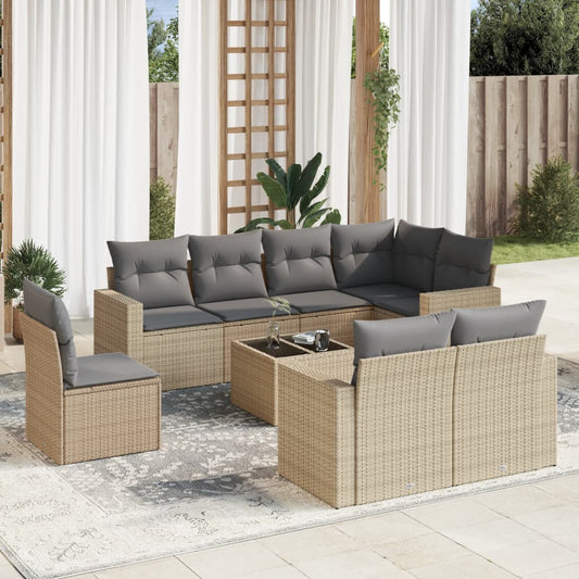 9-delige Loungeset met kussens poly rattan beige is nu te koop bij PeponiXL, paradijselijk wonen!