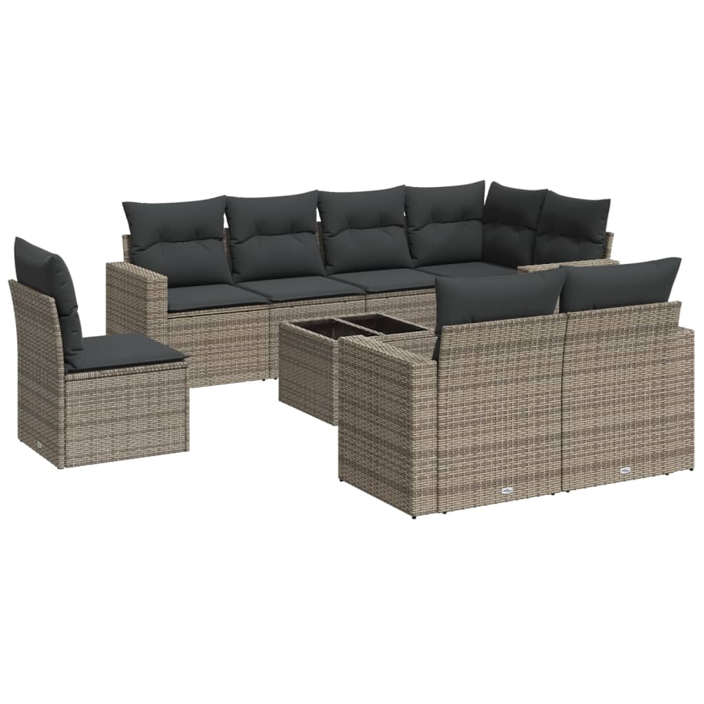 9-delige Loungeset met kussens poly rattan grijs is nu te koop bij PeponiXL, paradijselijk wonen!