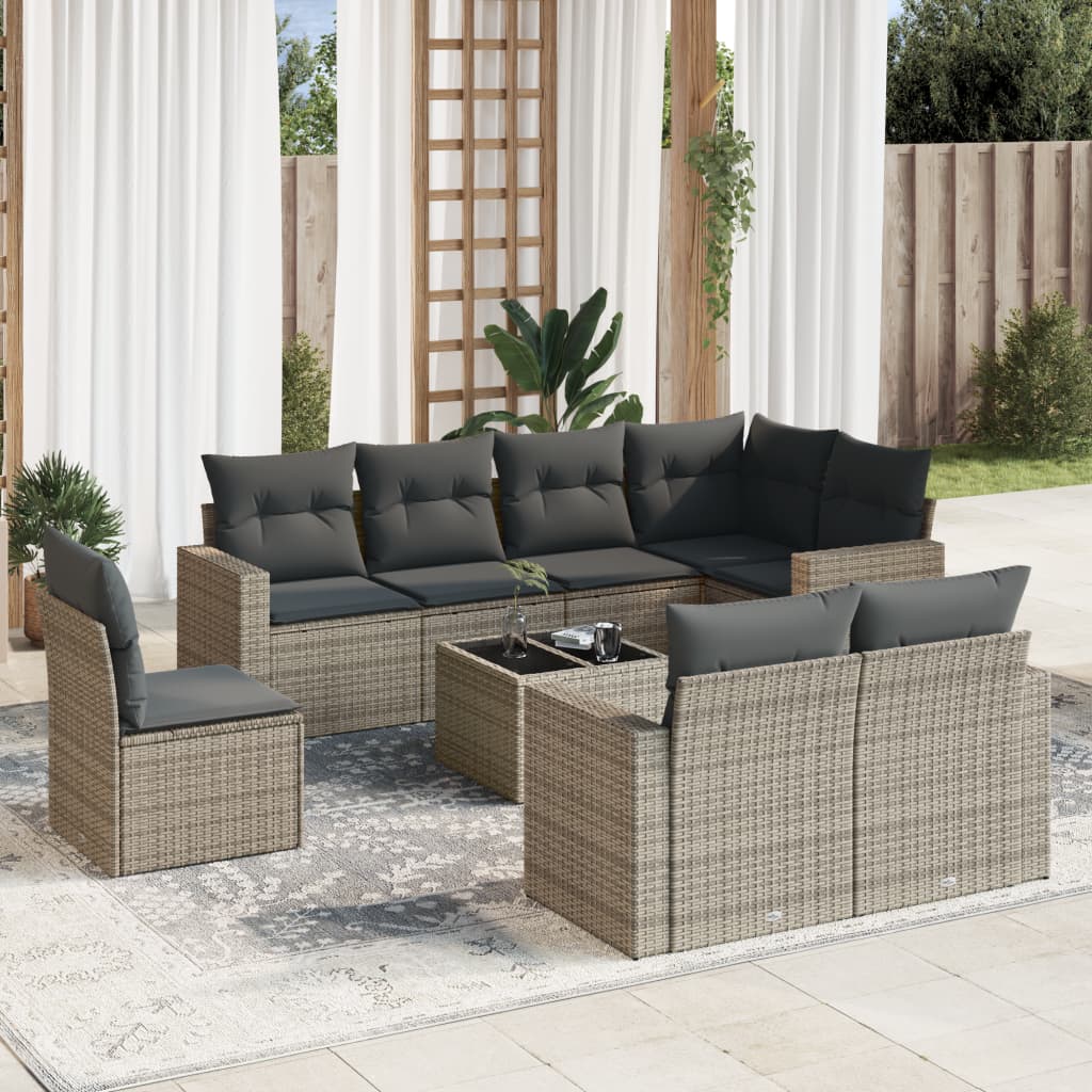 9-delige Loungeset met kussens poly rattan grijs is nu te koop bij PeponiXL, paradijselijk wonen!