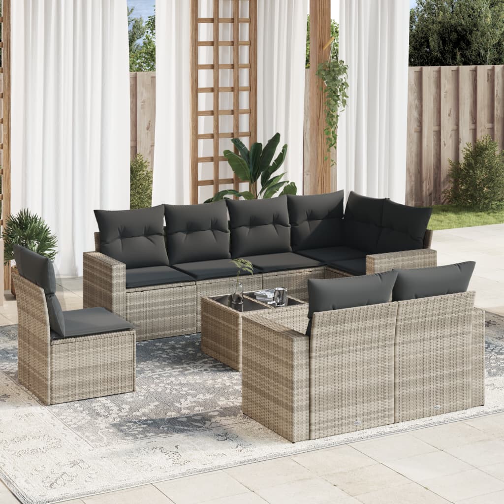 9-delige Loungeset met kussens poly rattan lichtgrijs is nu te koop bij PeponiXL, paradijselijk wonen!