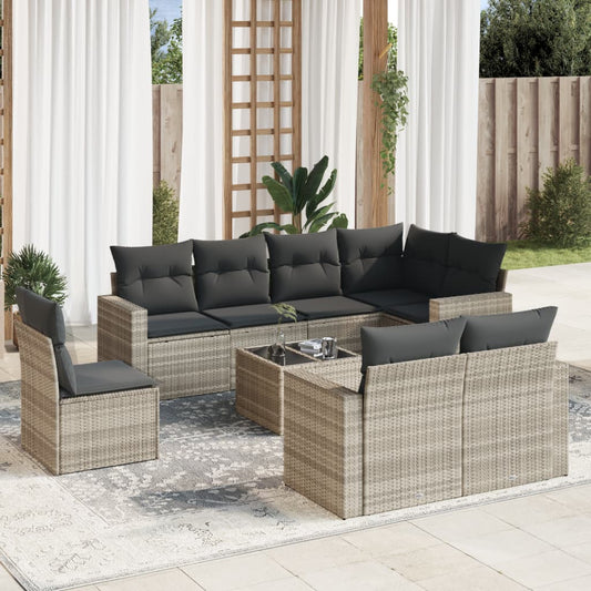 9-delige Loungeset met kussens poly rattan lichtgrijs is nu te koop bij PeponiXL, paradijselijk wonen!