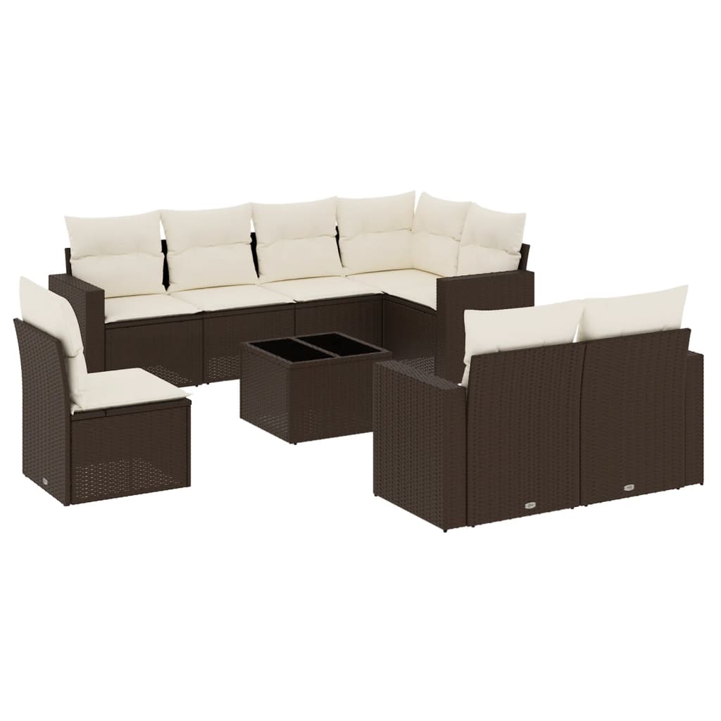 9-delige Loungeset met kussens poly rattan bruin is nu te koop bij PeponiXL, paradijselijk wonen!