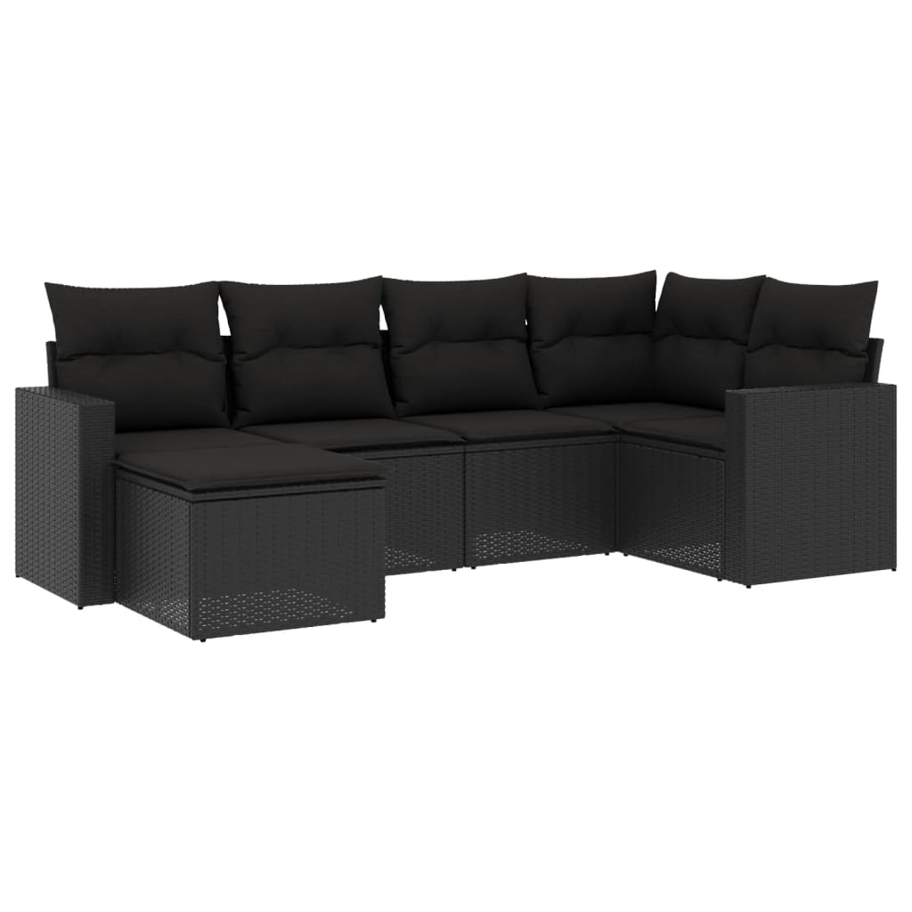 6-delige Loungeset met kussens poly rattan zwart is nu te koop bij PeponiXL, paradijselijk wonen!